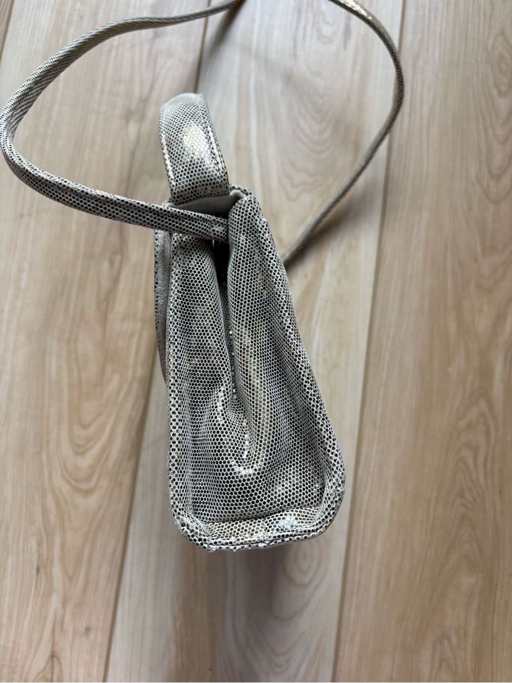 Gold Metallic Mini Crossbody Bag or Hand Bag Y2K Shimmery Neutral Snakeskin - Picture 4 of 8